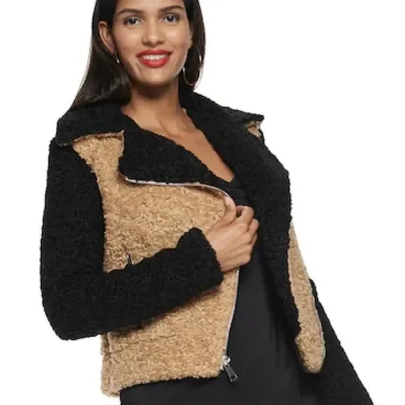 1 DAY SALE NEW Nine West MOTO Teddy/Sherpa Jacket - Picture 3 of 12